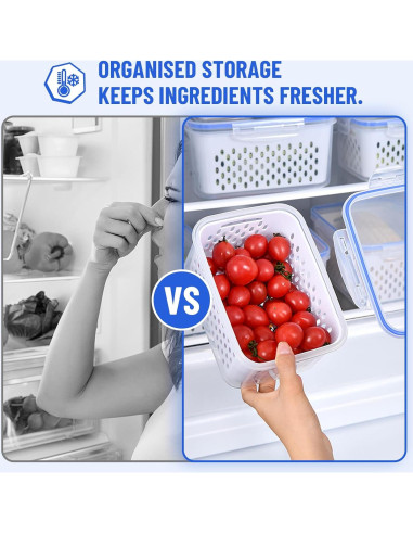 Contenedores de Almacenamiento para Frutas y Verduras DharBnt - 3 Piezas 850ml a 1750ml