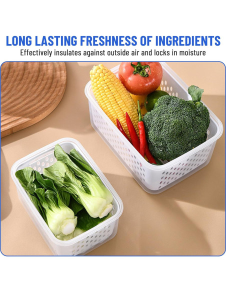 Contenedores de Almacenamiento para Frutas y Verduras DharBnt - 3 Piezas 850ml a 1750ml