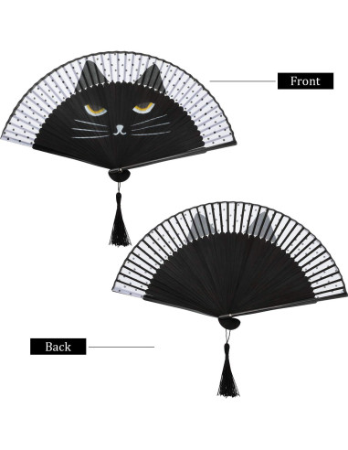 Ventiladores Plegables de Mano Blulu Gato Negro 2 Piezas