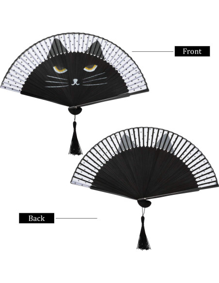 Ventiladores Plegables de Mano Blulu Gato Negro 2 Piezas