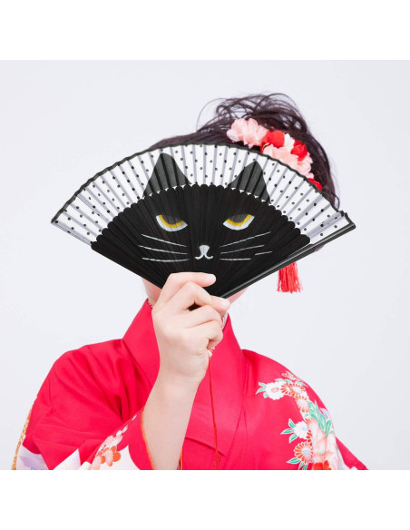 Ventiladores Plegables de Mano Blulu Gato Negro 2 Piezas