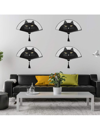 Ventiladores Plegables de Mano Blulu Gato Negro 2 Piezas