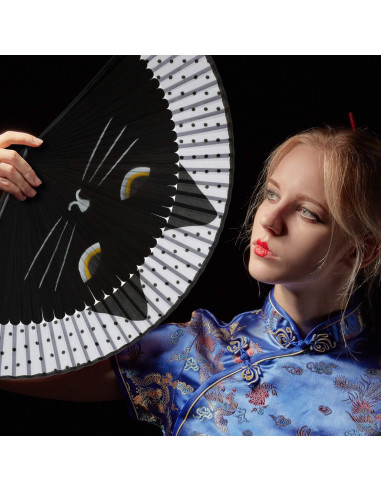 Ventiladores Plegables de Mano Blulu Gato Negro 2 Piezas