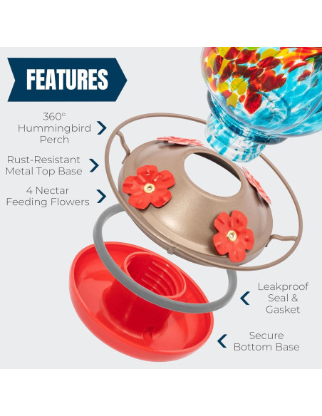 Alimentador de Colibríes MEKKAPRO de Vidrio 20oz Azul Cielo