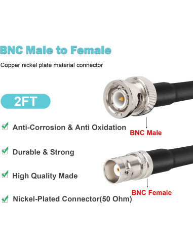 Cable Coaxial BNC Macho a Hembra 50 Ohm RG8X 61cm - 2PCS
