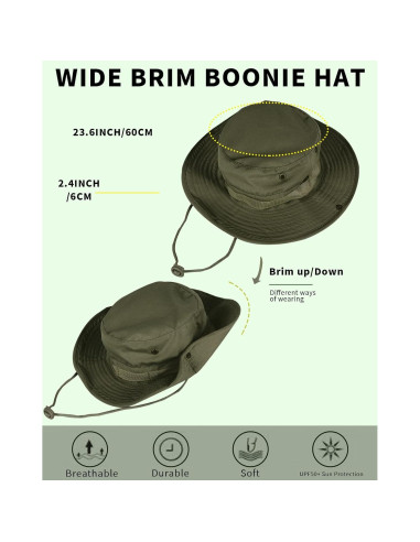 Sombrero de Sol Plegable UPF 50+ Verde Ejército para Hombre y Mujer