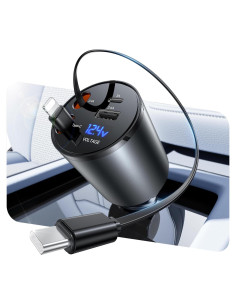 Cargador de Coche 4 en 1 CSODINCE 120W con Cables Retráctiles