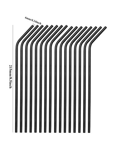 Popotes de Acero Inoxidable CasaNeLia 50 Piezas Curvados Negros