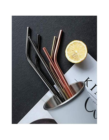 Popotes de Acero Inoxidable CasaNeLia 50 Piezas Curvados Negros