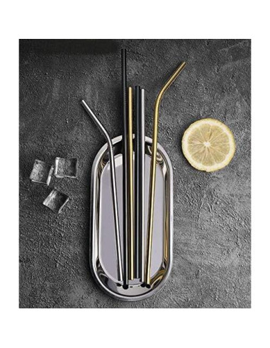 Popotes de Acero Inoxidable CasaNeLia 50 Piezas Curvados Negros