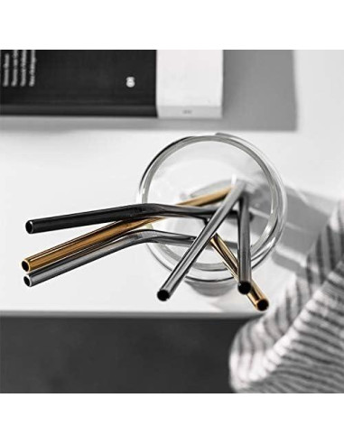 Popotes de Acero Inoxidable CasaNeLia 50 Piezas Curvados Negros