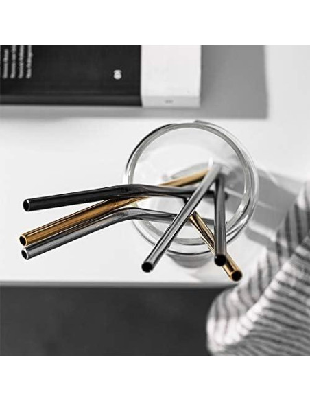 Popotes de Acero Inoxidable CasaNeLia 50 Piezas Curvados Negros