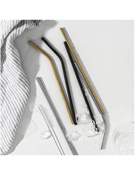 Popotes de Acero Inoxidable CasaNeLia 50 Piezas Curvados Negros