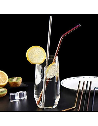 Popotes de Acero Inoxidable CasaNeLia 50 Piezas Curvados Negros