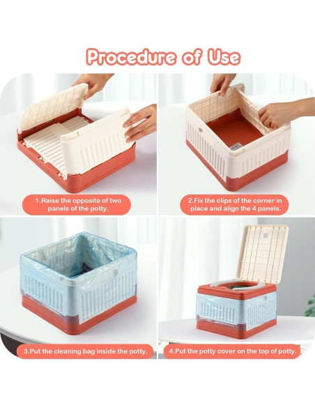 Asiento de Inodoro Portátil Wesketch Naranja Plegable 45 Bolsas