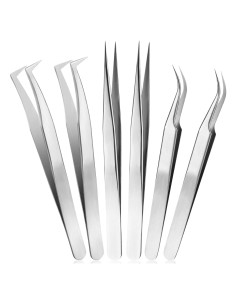 6 Pinzas para Extensiones de Pestañas Mudder - Acero Inoxidable