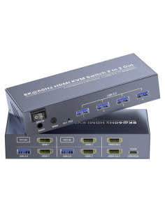 Interruptor KVM HDMI 8K 2 Monitores 2 Computadoras USB 3.0