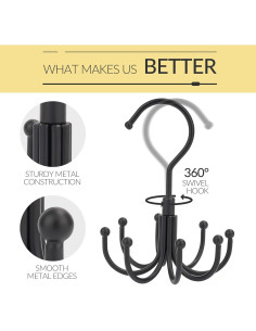 Perchero de Cinturones PODATOL Negro, Organizador Giratorio 24 Cinturones 2