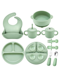 Juego de Alimentación Silicona Bufims 10 Piezas Verde 6+ Meses