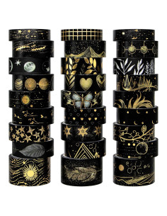 Conjunto de Cinta Washi Negra y Dorada NANYNNU - 27 Rollos Decorativos