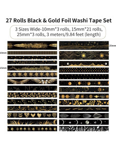Conjunto de Cinta Washi Negra y Dorada NANYNNU - 27 Rollos Decorativos 2
