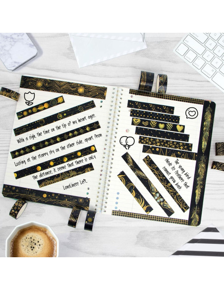 Conjunto de Cinta Washi Negra y Dorada NANYNNU - 27 Rollos Decorativos