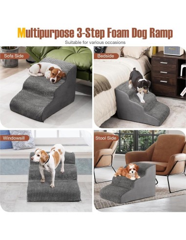 Escalera para Perros Giantex 3 Niveles Antideslizante Gris