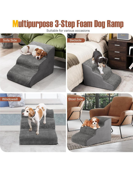 Escalera para Perros Giantex 3 Niveles Antideslizante Gris