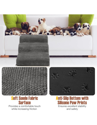 Escalera para Perros Giantex 3 Niveles Antideslizante Gris