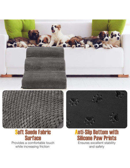 Escalera para Perros Giantex 3 Niveles Antideslizante Gris
