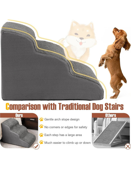 Escalera para Perros Giantex 3 Niveles Antideslizante Gris
