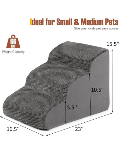 Escalera para Perros Giantex 3 Niveles Antideslizante Gris