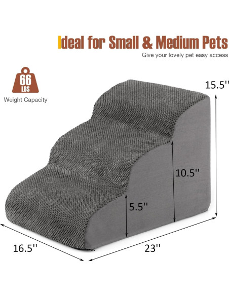 Escalera para Perros Giantex 3 Niveles Antideslizante Gris