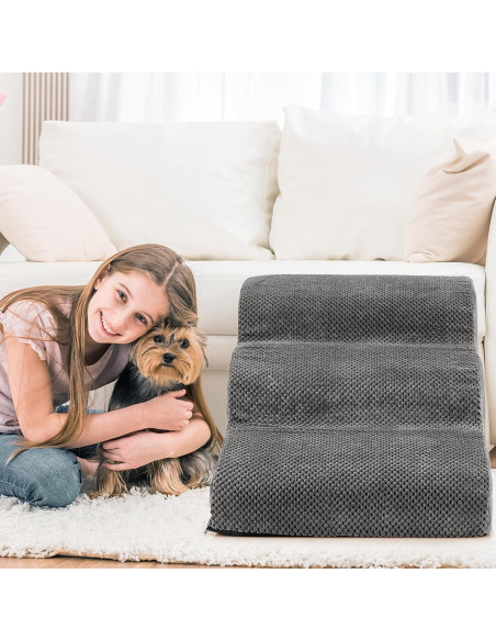 Escalera para Perros Giantex 3 Niveles Antideslizante Gris