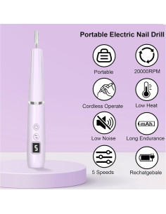 Lima de Uñas Eléctrica AOMEES Portátil 12 en 1 Lavanda 2
