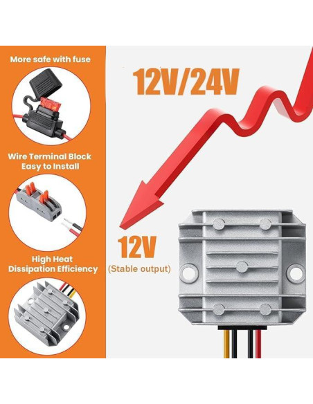 Convertidor Buck 12V 5A YBBOTT 60W DC 9-32V a 12V