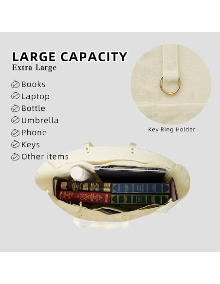 Bolsa de Lona Extra Grande Beige 55x35x20 cm Reutilizable