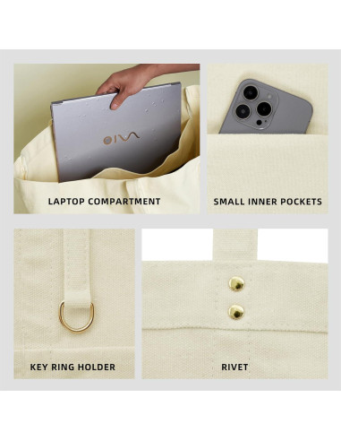 Bolsa de Lona Extra Grande Beige 55x35x20 cm Reutilizable