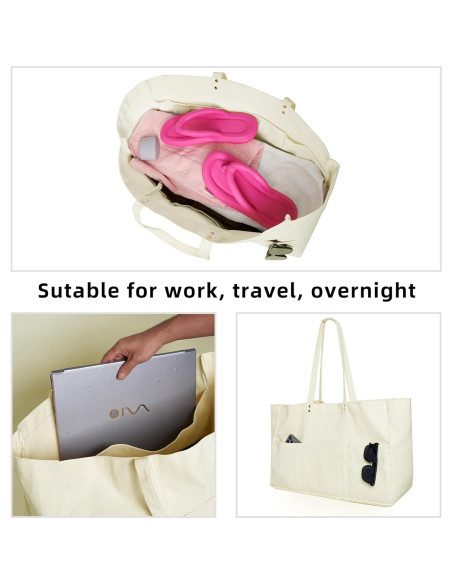 Bolsa de Lona Extra Grande Beige 55x35x20 cm Reutilizable