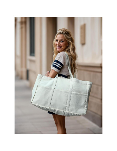 Bolsa de Lona Extra Grande Beige 55x35x20 cm Reutilizable