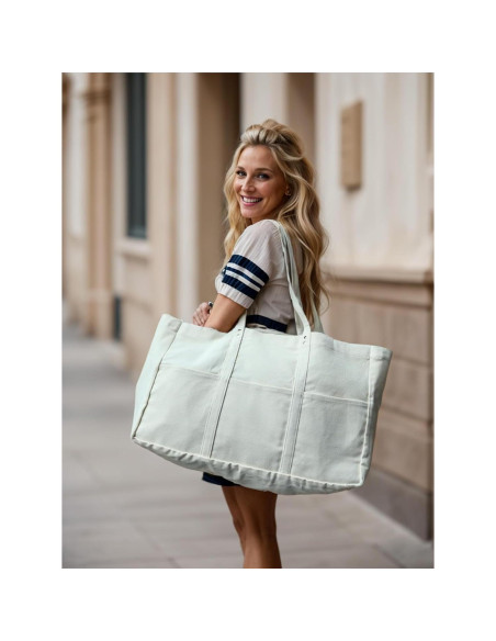 Bolsa de Lona Extra Grande Beige 55x35x20 cm Reutilizable