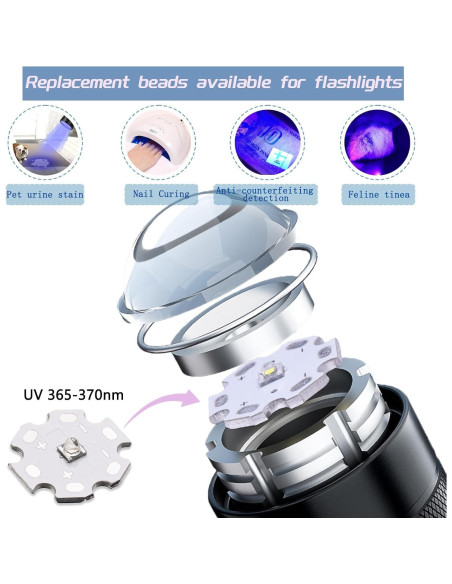 5 Pcs Luz LED UV 365-370nm Alta Potencia LEDGUHON