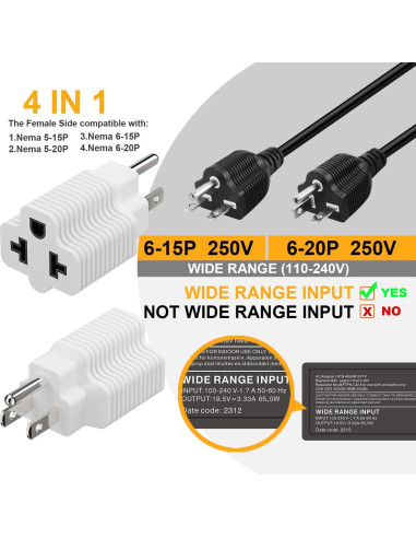 Adaptador de Enchufe CA 4 en 1 PluGrand 15A 125V a 20A 250V
