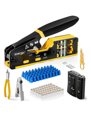 Kit de Crimpado RJ45 ZOERAX 8 en 1 con 50 Conectores Cat6