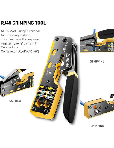 Kit de Crimpado RJ45 ZOERAX 8 en 1 con 50 Conectores Cat6