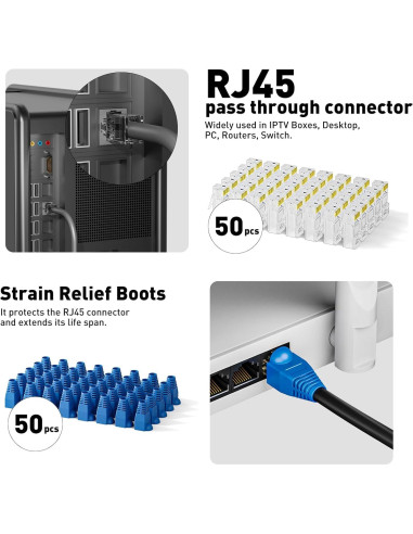 Kit de Crimpado RJ45 ZOERAX 8 en 1 con 50 Conectores Cat6