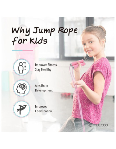 Cuerda de Salto FEECCO Zillica Ajustable para Niños Rosa