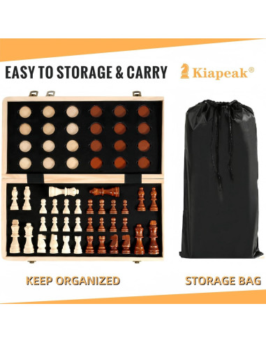 Juego de Ajedrez Magnético de Madera Kiapeak 39.37 cm Plegable