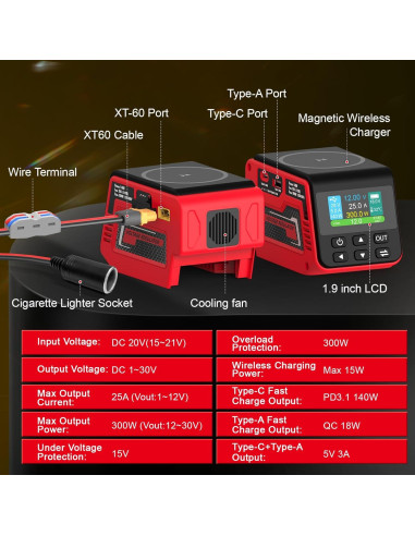 Regulador de Voltaje Vortlink 300W 1-30V para Batería Milwaukee
