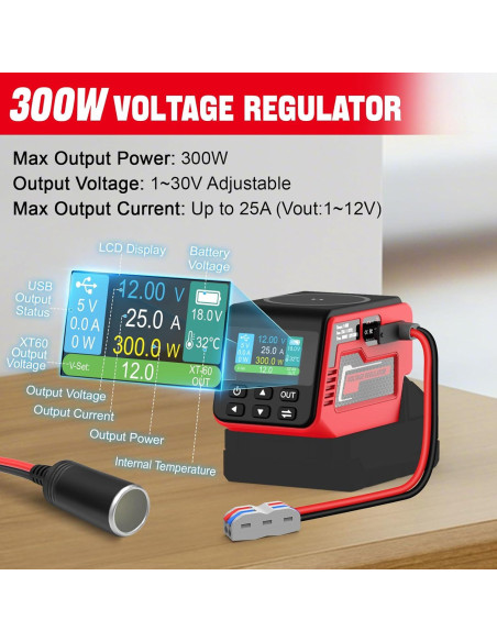Regulador de Voltaje Vortlink 300W 1-30V para Batería Milwaukee